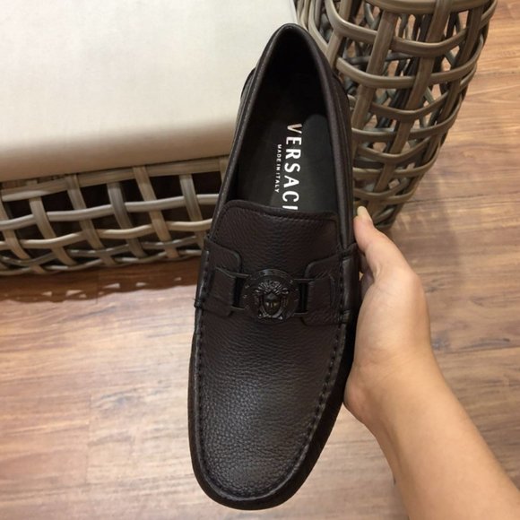 NEW Authentic Versace Greca Medusa Black Pebbled Leather Loafers main image 9